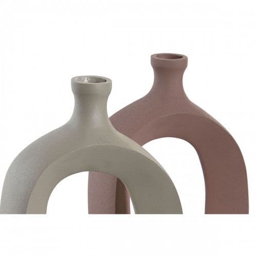 Vase DKD Home Decor 16 x 6 x 24 cm Beige Pink Aluminium (2 Units) image 3