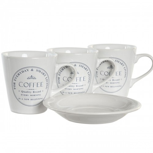Set of Mugs with Saucers DKD Home Decor White Metal Stoneware 180 ml 12 x 12 x 2 cm image 3