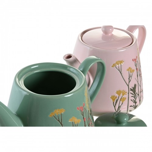 Teapot DKD Home Decor Pink Green Stoneware (2 Units) image 3