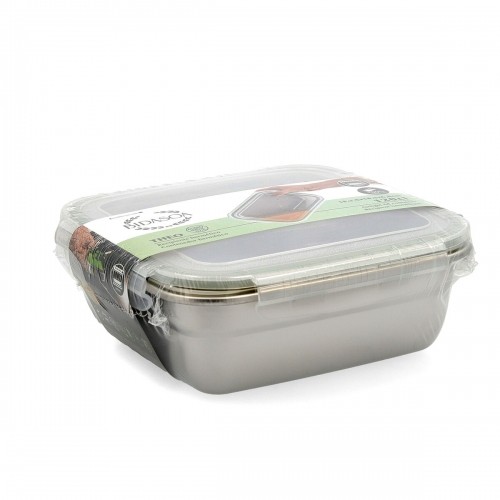 Hermetic Lunch Box Bidasoa Theo 18,3,5 x 18,3 x 6,8 cm Silver 1,2 L Metal image 3