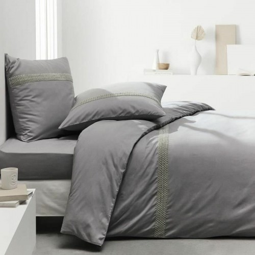 Fitted bottom sheet TODAY Percale Light grey 140 x 200 cm Grey image 3