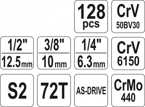 Instrumentu komplekts 1/4'', 1/2'', 3/8'' (128gab.) YT-38872 YATO image 3