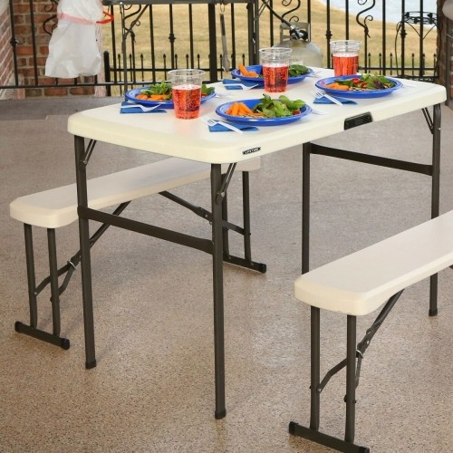 Folding Table Lifetime Cream 106,5 x 73,5 x 61 cm Steel Plastic image 3