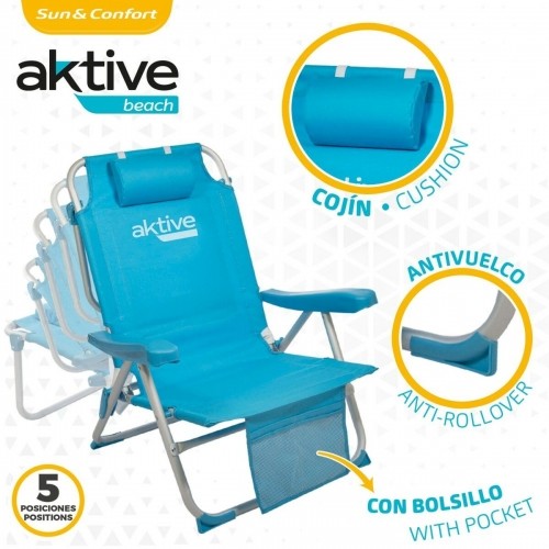 Folding Chair with Headrest Aktive 49 x 80 x 58 cm Blue (2 Units) image 3