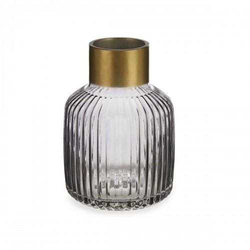 Vase Stripes Grey Golden Glass 14,5 x 22 x 14,5 cm (6 Units) image 3