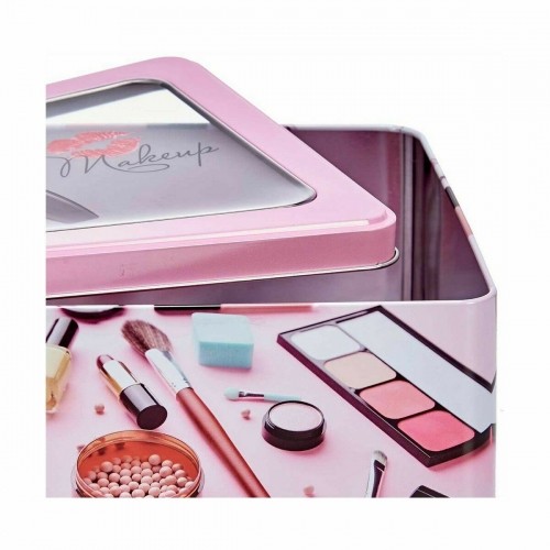Storage Box Make-up Pink Tin 18 x 8,5 x 18 cm (18 Units) image 3