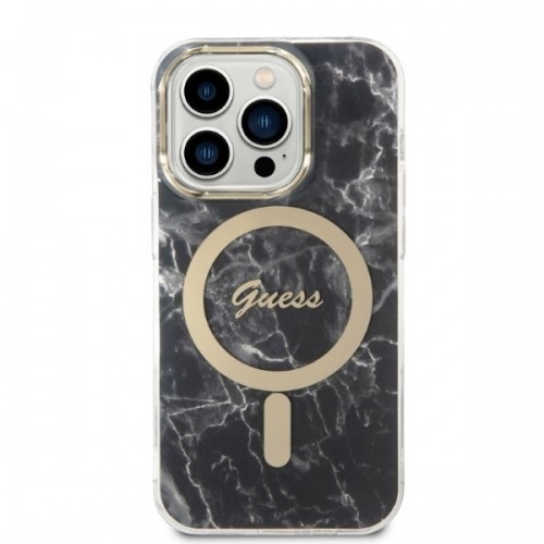 Zestaw Guess GUBPP14XHMEACSK Case+ Charger iPhone 14 Pro Max 6,7" czarny|black hard case Marble MagSafe image 3