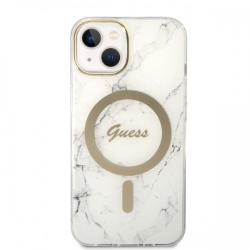 Zestaw Guess GUBPP14MHMEACSH Case+ Charger iPhone 14 Plus 6,7" biały|white hard case Marble MagSafe image 3