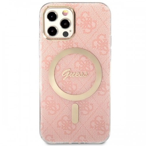 Zestaw Guess GUBPP12MH4EACSP Case+ Charger iPhone 12|12 Pro różowy|pink hard case 4G Print MagSafe image 3