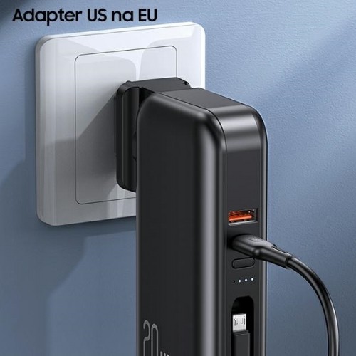 USAMS Powerbank PB63 3in1 10000mAh 20W Quick Charge US+EU Plug + Cables USB-C|Lightning|MicroUSB czarny|black 10KCD17201 (US-CD172) image 3
