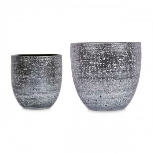 Set of pots Ø 20 cm Ø 25 cm 2 Pieces Grey Silver Ceramic image 3