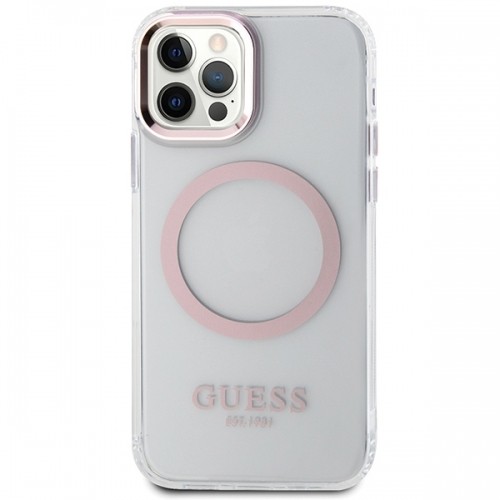 Guess GUHMP12MHTRMP iPhone 12|12 Pro 6.1" różowy|pink hard case Metal Outline Magsafe image 3