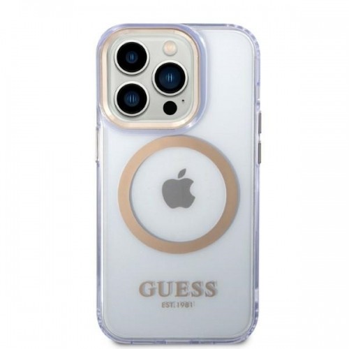 Guess GUHMP14LHTCMU iPhone 14 Pro 6.1" purpurowy|purple hard case Gold Outline Translucent MagSafe image 3