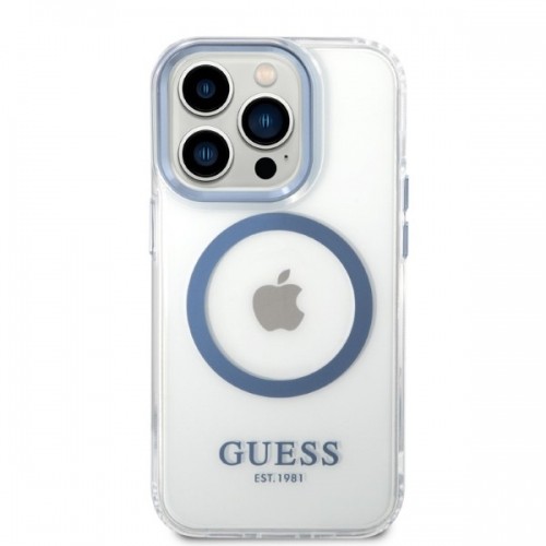 Guess GUHMP14XHTRMB iPhone 14 Pro Max 6,7" niebieski|blue hard case Metal Outline Magsafe image 3