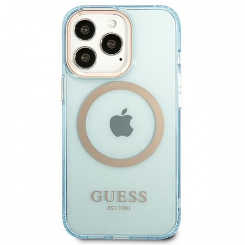 Guess GUHMP13XHTCMB iPhone 13 Pro Max 6,7" niebieski|blue hard case Gold Outline Translucent MagSafe image 3