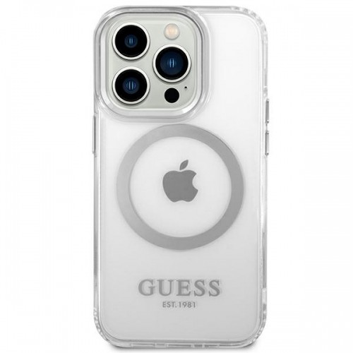 Guess GUHMP14LHTRMS iPhone 14 Pro 6,1" srebrny|silver hard case Metal Outline Magsafe image 3