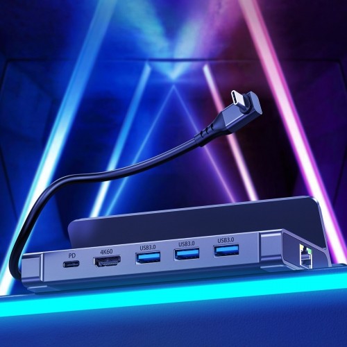 Choetech Choetch M52 HUB for Steam Deck USB-C - USB-C PD|USB-A|HDMI|RJ45 - Gray image 3