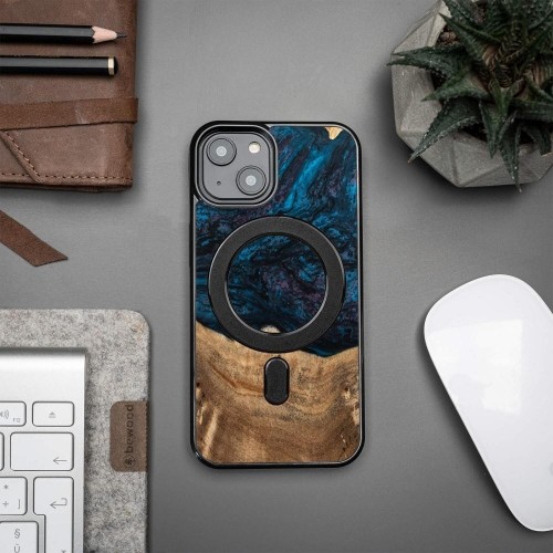 Apple Wood and Resin Case for iPhone 14 MagSafe Bewood Unique Neptune - Navy and Black image 3