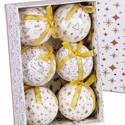 Christmas Baubles White Golden Paper Polyfoam 7,5 x 7,5 x 7,5 cm (6 Units) image 3