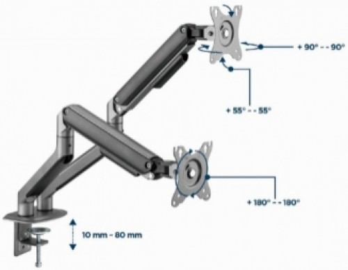 Monitora stiprinājums Gembird Desk Mounted Adjustable Monitor Double Arm Space Grey image 3