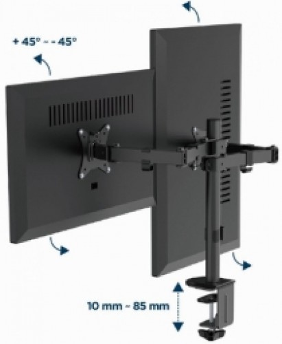 Monitora stiprinājums Gembird Adjustable Desk Mounted Double Monitor Arm image 3