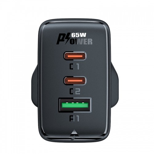 Acefast charger GaN 65W 3 ports (1xUSB, 2xUSB C PD) UK plug white (A44) image 3