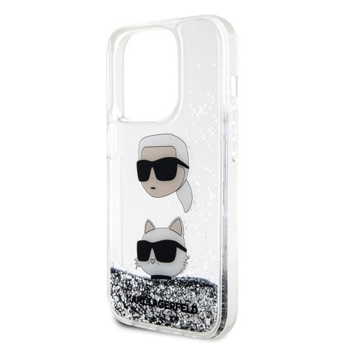 Karl Lagerfeld Liquid Glitter Karl and Choupette Head Case for iPhone 15 Pro Silver image 3
