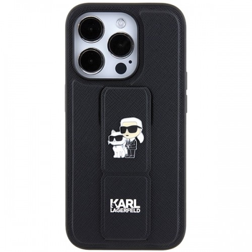 Karl Lagerfeld KLHCP14XGSAKCPK iPhone 14 Pro Max 6.7" czarny|black hardcase Gripstand Saffiano Karl&Choupette Pins image 3