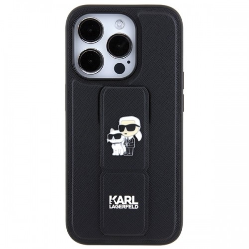Karl Lagerfeld KLHCP13LGSAKCPK iPhone 13 Pro | 13 6.1" czarny|black hardcase Gripstand Saffiano Karl&Choupette Pins image 3