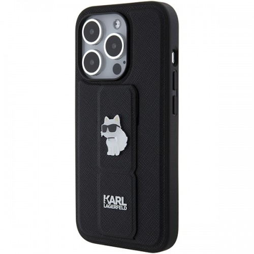 Karl Lagerfeld KLHCP15XGSACHPK iPhone 15 Pro Max 6.7" czarny|black hardcase Gripstand Saffiano Choupette Pins image 3