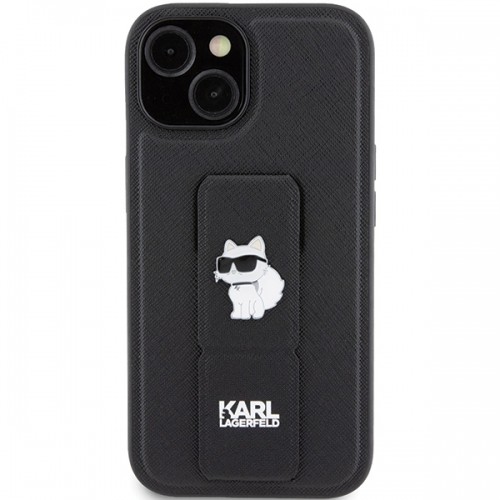 Karl Lagerfeld KLHCP15SGSACHPK iPhone 15 6.1" czarny|black hardcase Gripstand Saffiano Choupette Pins image 3