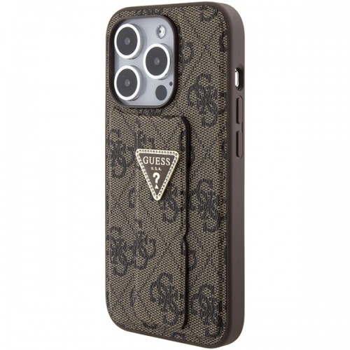 Guess GUHCP15XPGS4TDW iPhone 15 Pro Max 6.7" brązowy|brown hardcase Grip Stand 4G Triangle Strass image 3