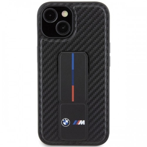 BMW BMHCP15SGSPCCK iPhone 15 6.1" czarny|black hardcase Grip Stand Smooth & Carbon image 3