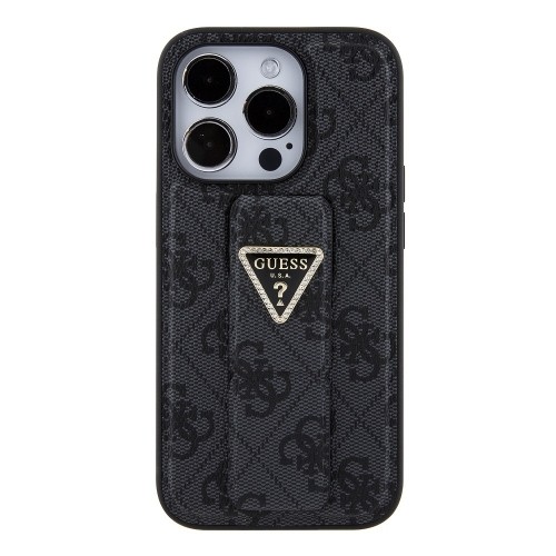 Guess PU Grip Stand 4G Strass Triangle Metal Logo Case for iPhone 15 Pro Max Black image 3