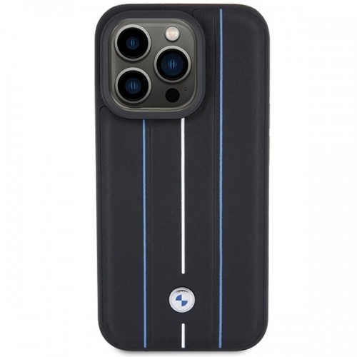 BMW BMHCP15X22RVSK iPhone 15 Pro Max 6.7" czarny|black hardcase Leather Stamp Blue Lines image 3