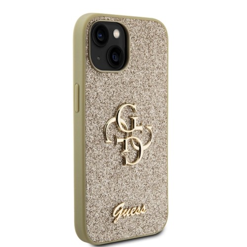 Guess PU Fixed Glitter 4G Metal Logo Case for iPhone 13 Gold image 3