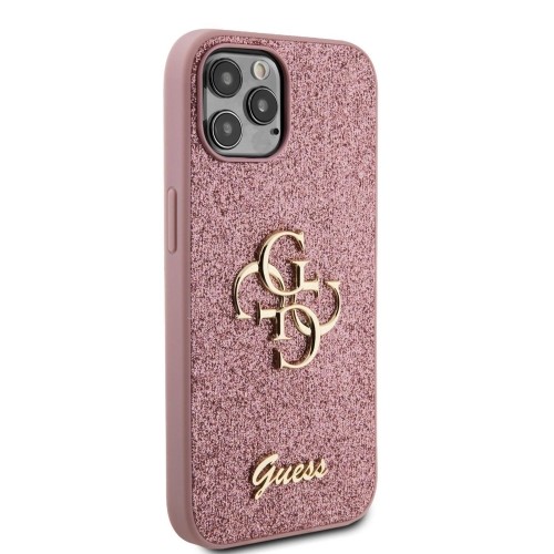 Guess PU Fixed Glitter 4G Metal Logo Case for iPhone 12|12 Pro Pink image 3