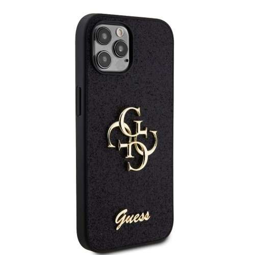 Guess PU Fixed Glitter 4G Metal Logo Case for iPhone 12|12 Pro Black image 3