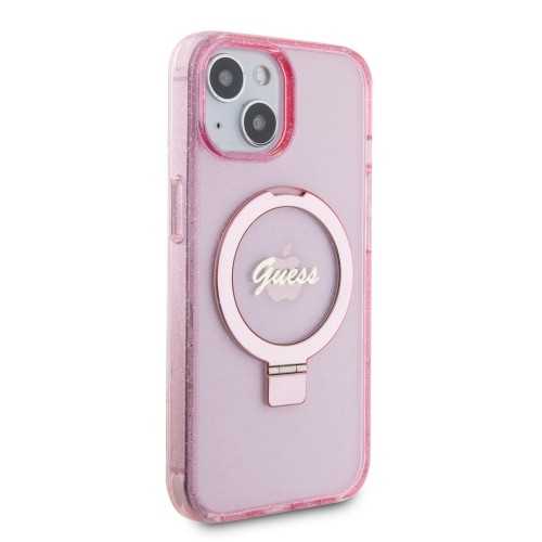 Guess IML Ring Stand Glitter MagSafe Case for iPhone 15 Pink image 3