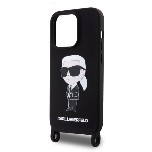Karl Lagerfeld Liquid Silicone Crossbody Ikonik Case for iPhone 15 Pro Black image 3