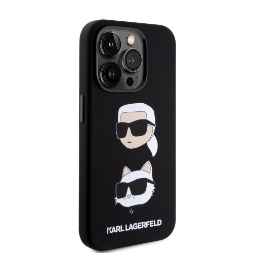 Karl Lagerfeld Liquid Silicone Karl and Choupette Heads Case for iPhone 15 Pro Black image 3