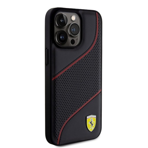 Ferrari PU Leather Perforated Slanted Line Case for iPhone 15 Pro Max Black image 3