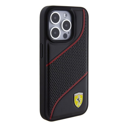 Ferrari PU Leather Perforated Slanted Line Case for iPhone 15 Pro Black image 3