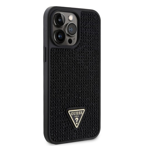 Guess Rhinestones Triangle Metal Logo Case for iPhone 15 Pro Max Black image 3