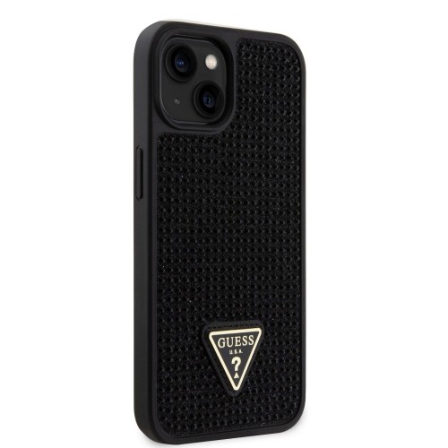 Guess Rhinestones Triangle Metal Logo Case for iPhone 15 Black image 3