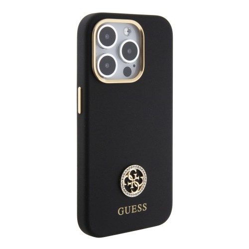 Guess Liquid Silicone 4G Strass Metal Logo Case for iPhone 15 Pro Max Black image 3