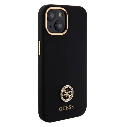 Guess Liquid Silicone 4G Strass Metal Logo Case for iPhone 15 Black image 3
