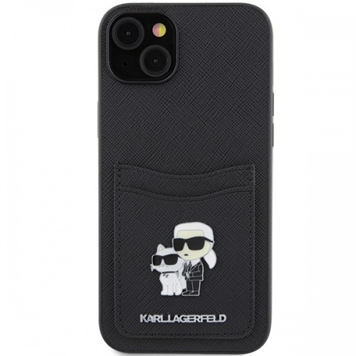 Karl Lagerfeld KLHCP15SSAPKCNPK iPhone 15 6.1" czarny|black hardcase Saffiano Cardslot Karl&Choupette Metal Pin image 3
