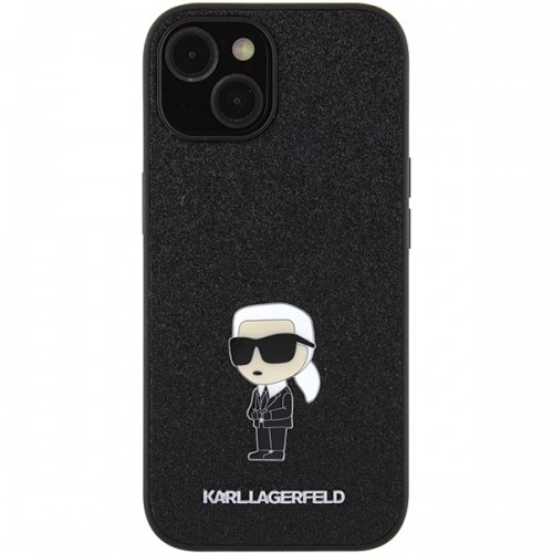 Karl Lagerfeld KLHCP15SGKNPSK iPhone 15 6.1" czarny|black hardcase Fixed Glitter Ikonik Logo Metal Pin image 3