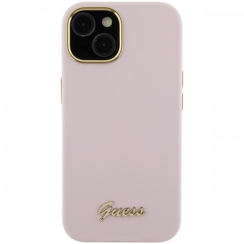 Guess GUHCP15SSMBSLP iPhone 15 6.1" różowy|pink hardcase Silicone Script Metal Logo & Frame image 3